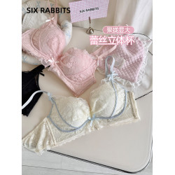 六隻兔子無鋼圈內衣女小胸聚攏顯大文胸側收副乳防下垂蕾絲胸罩