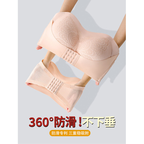 前釦無肩帶大碼內衣女大胸顯小無痕薄款抹胸防滑聚攏上托裹胸防掉