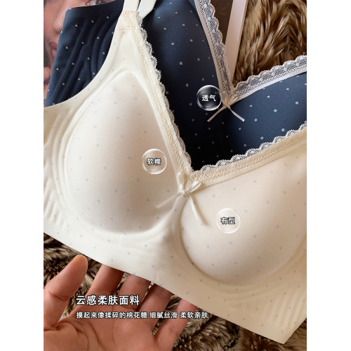 無痕波點蕾絲內衣女小胸聚攏軟支撐上托無鋼圈收副乳防下垂文胸罩
