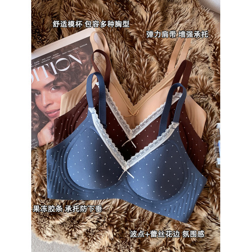 無痕波點蕾絲內衣女小胸聚攏軟支撐上托無鋼圈收副乳防下垂文胸罩