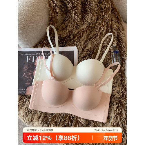 無肩帶內衣女防滑小胸聚攏顯大抹胸上薄下厚無痕無鋼圈隱形文胸罩