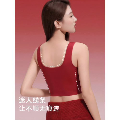 婷美本命年紅色保暖背心女2026馬年無鋼圈全罩杯文胸內衣禮盒套裝
