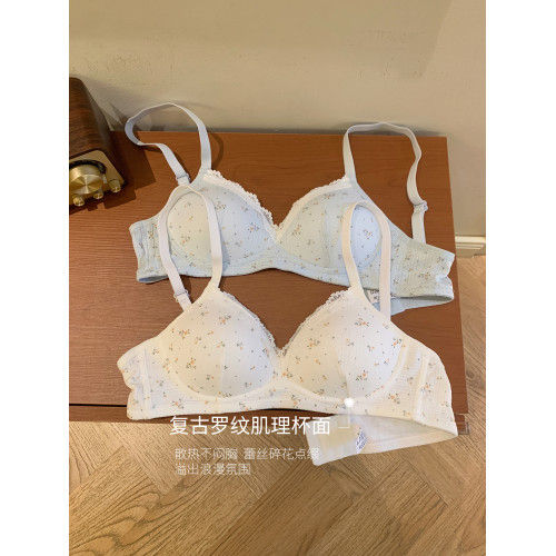 馨幫幫Bra 甜美蕾絲邊碎花小胸內衣女薄款透氣聚攏無鋼圈舒適文胸