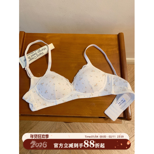 馨幫幫Bra 甜美蕾絲邊碎花小胸內衣女薄款透氣聚攏無鋼圈舒適文胸