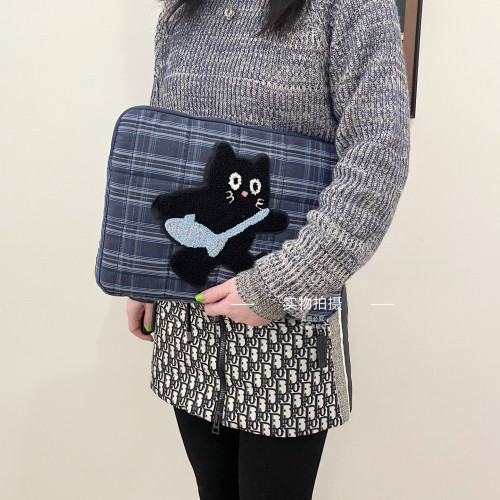 原創小貓毛巾綉貼布內膽單肩包充棉防震耐磨防濺水適用平板IPAD10寸11寸筆電13寸14寸15寸16寸保護套