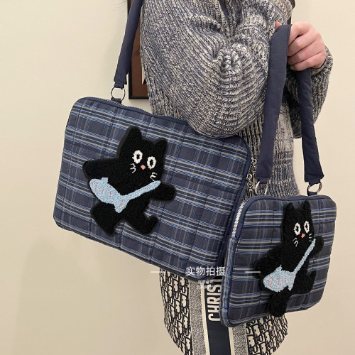 原創小貓毛巾綉貼布內膽單肩包充棉防震耐磨防濺水適用平板IPAD10寸11寸筆電13寸14寸15寸16寸保護套