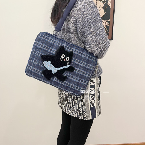 原創小貓毛巾綉貼布內膽單肩包充棉防震耐磨防濺水適用平板IPAD10寸11寸筆電13寸14寸15寸16寸保護套