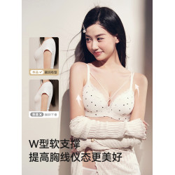 小胸聚攏內衣女顯大無鋼圈波點文胸罩套裝不空杯防下垂雙肩帶美背