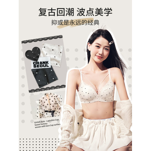 小胸聚攏內衣女顯大無鋼圈波點文胸罩套裝不空杯防下垂雙肩帶美背
