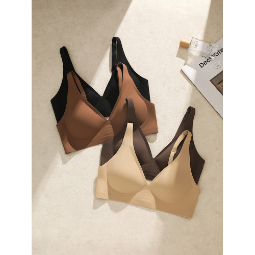 低胸深v無痕內衣女薄大胸顯小隱形舒適不勒一片式裸感無鋼圈文胸