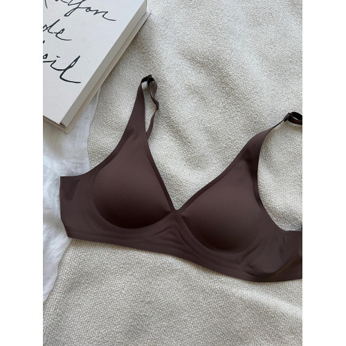 低胸深v無痕內衣女薄大胸顯小隱形舒適不勒一片式裸感無鋼圈文胸