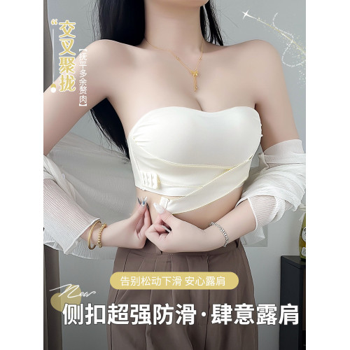 前釦無肩帶內衣女防滑聚攏小胸胸罩抹胸防走光裹胸美背文胸不下滑
