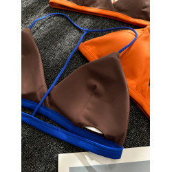 撞色掛脖美背無痕內衣女細肩帶無鋼圈小胸運動瑜珈外穿比基尼文胸