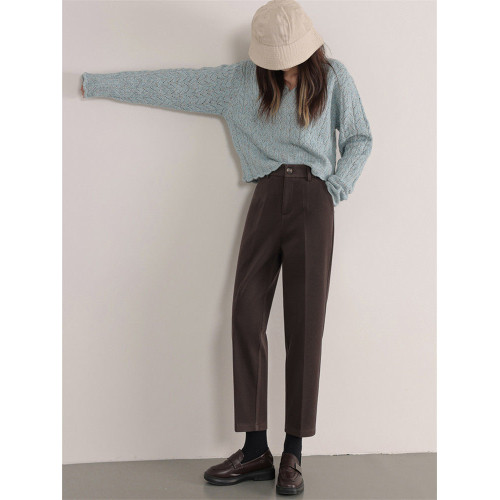 毛呢西裝褲2025秋冬新款女小個子九分小腳哈倫加絨直筒菸琯褲子