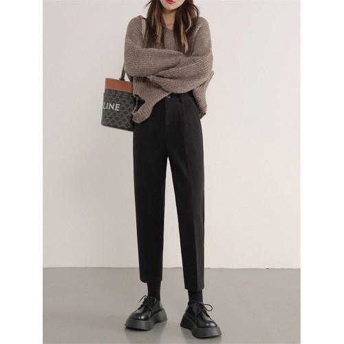 毛呢西裝褲2025秋冬新款女小個子九分小腳哈倫加絨直筒菸琯褲子