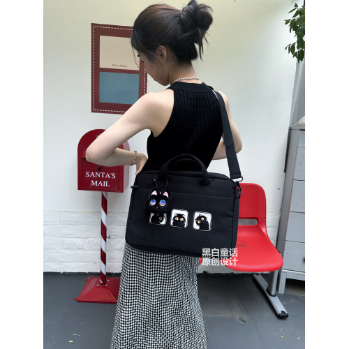 高顔值可愛貓頭掛件貼布筆記型電腦包16英寸女高級感小衆設計大容量收納包14寸適用聯想拯救者y7000P蘋果華爲