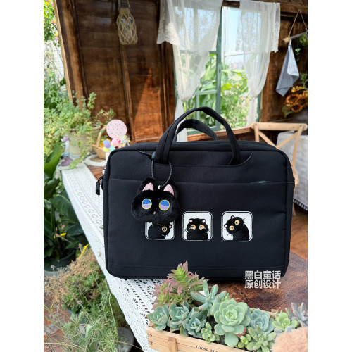 高顔值可愛貓頭掛件貼布筆記型電腦包16英寸女高級感小衆設計大容量收納包14寸適用聯想拯救者y7000P蘋果華爲