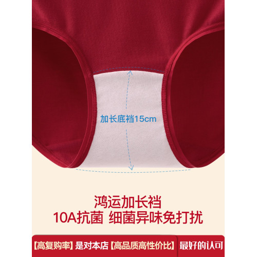 紅色內褲女本命年10A抗菌純棉加長襠喜慶結婚馬年新年紅三角短褲