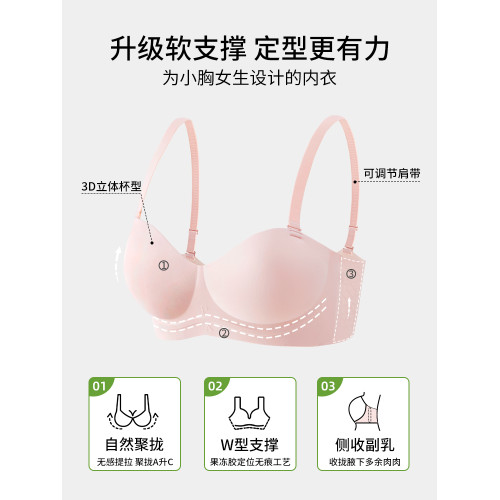 PINK【圓圓胸】聚攏內衣小胸顯大女無痕塑形文胸胸罩pinkamylily