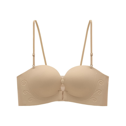 粉底液前釦無肩帶內衣女小胸聚攏不掉不空杯防滑抹胸無痕隱形文胸