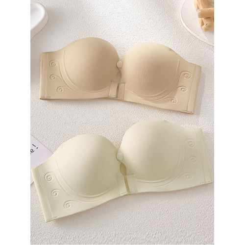 粉底液前釦無肩帶內衣女小胸聚攏不掉不空杯防滑抹胸無痕隱形文胸