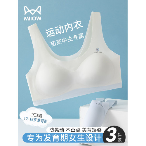 貓人少女內衣文胸初高中三階段青春期發育無痕運動防震女大童背心