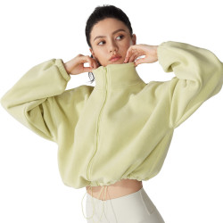 歐美羊羔絨運動外套女秋冬加絨加厚立領抓絨衣健身瑜珈服搖粒絨