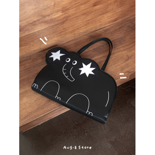 人間八月八丨原創星星大象電腦包皮質可愛大容量黑色男女通用多功能單肩包