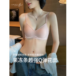 細肩帶內衣女薄款小胸舒適無鋼圈法式兔耳杯輕薄果凍條無痕文胸夏