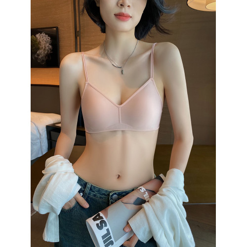 細肩帶內衣女薄款小胸舒適無鋼圈法式兔耳杯輕薄果凍條無痕文胸夏
