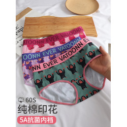 女士內褲女純棉印花三角褲女生抗菌襠中腰褲頭運動透氣大碼短褲
