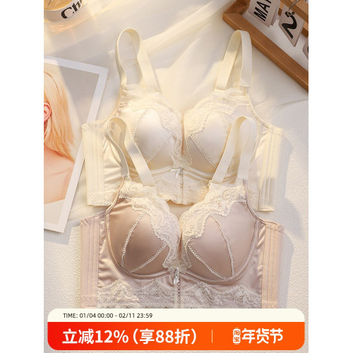 無痕緞面內衣女小胸聚攏顯大收副乳防下垂調整型無鋼圈性感文胸罩