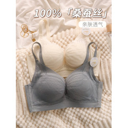維多利亞100%桑蠶絲無痕內衣小胸聚攏薄款文胸無鋼圈側收副乳胸罩