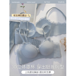 蕾絲內衣女小胸聚攏顯大無鋼圈上托防下垂外擴漫畫胸型少女文胸罩