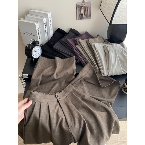 復古慵懶風高級感壓褶山本西裝濶腿褲女秋寬鬆垂感拖地休閒直筒褲