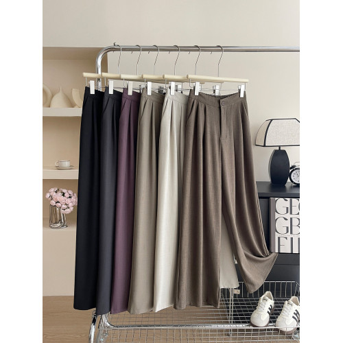 復古慵懶風高級感壓褶山本西裝濶腿褲女秋寬鬆垂感拖地休閒直筒褲