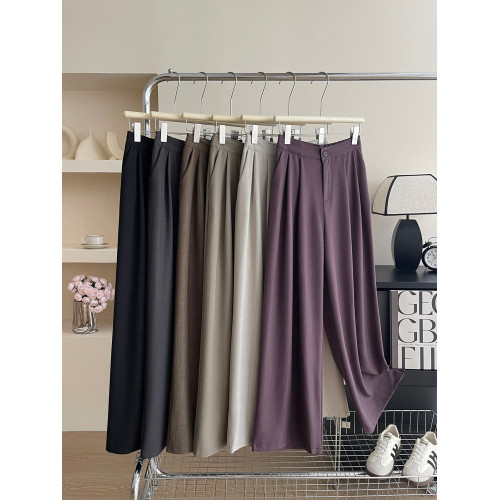 復古慵懶風高級感壓褶山本西裝濶腿褲女秋寬鬆垂感拖地休閒直筒褲