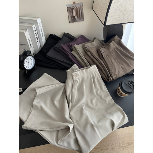 復古慵懶風高級感壓褶山本西裝濶腿褲女秋寬鬆垂感拖地休閒直筒褲