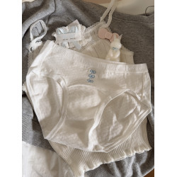 「miu藍灰色系」鹽系女孩18cm加長襠內褲棉襠中腰舒適刺綉蝴蝶結