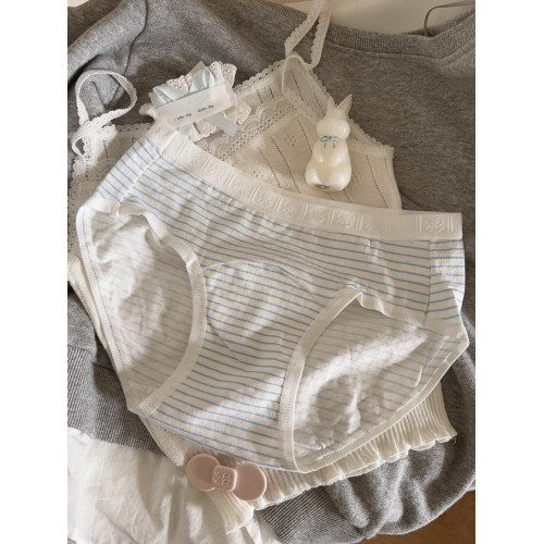 「miu藍灰色系」鹽系女孩18cm加長襠內褲棉襠中腰舒適刺綉蝴蝶結