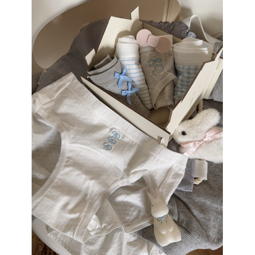 「miu藍灰色系」鹽系女孩18cm加長襠內褲棉襠中腰舒適刺綉蝴蝶結