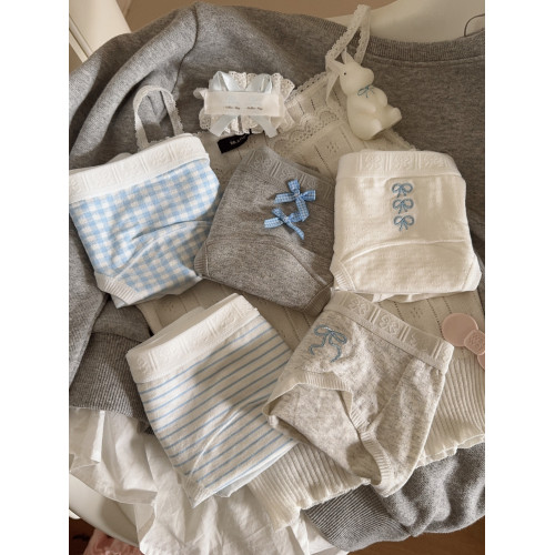 「miu藍灰色系」鹽系女孩18cm加長襠內褲棉襠中腰舒適刺綉蝴蝶結