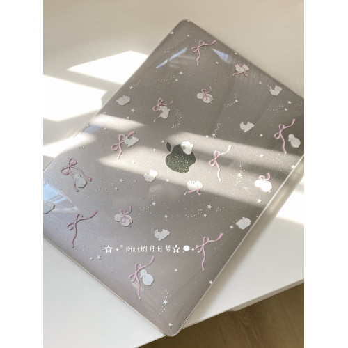 Kiki的白日夢/粉色蝴蝶結星星兔子滿天星亞克力MacBookproair保護殼保護套輕薄防磕碰pc材質M4M5新款防摔透氣