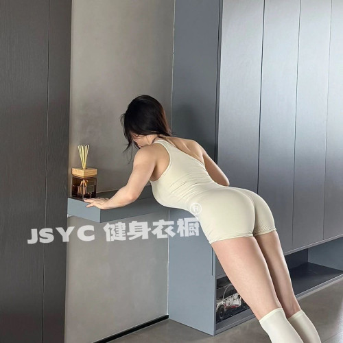 【連體衣】斜單肩運動美背瑜珈連體服裸感提臀緊身健身服連體衣女