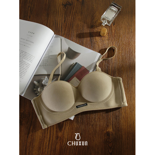 秋冬絨感磨毛暖肌內衣女小胸聚攏款無肩帶防滑上托無鋼圈文胸無痕