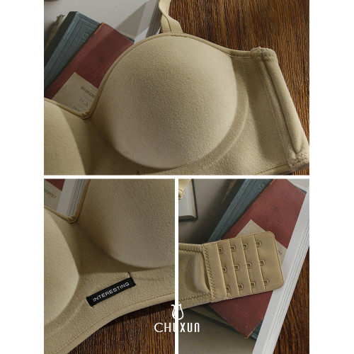 秋冬絨感磨毛暖肌內衣女小胸聚攏款無肩帶防滑上托無鋼圈文胸無痕