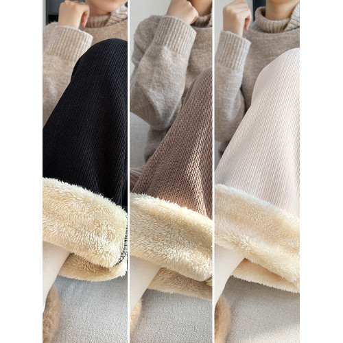 羊羔絨窄版加絨濶腿褲女秋冬2025年新款雪尼爾小個子冬季直筒褲子