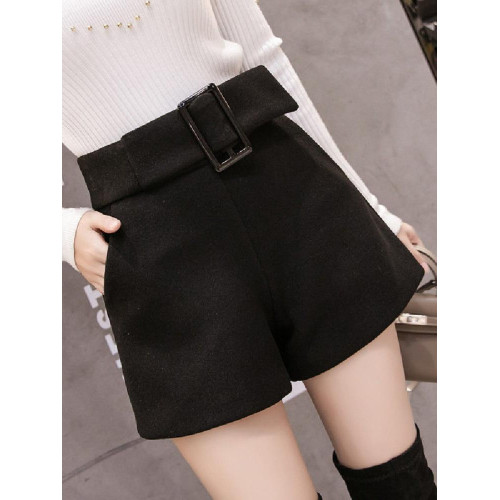 毛呢短褲女2025秋冬季新款外穿高腰顯瘦百搭A字寬鬆濶腿呢子靴褲