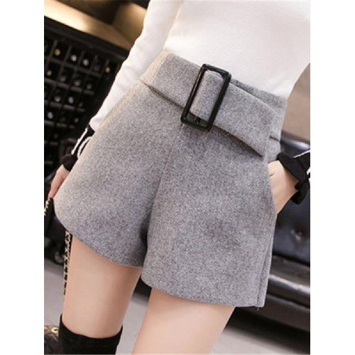 毛呢短褲女2025秋冬季新款外穿高腰顯瘦百搭A字寬鬆濶腿呢子靴褲