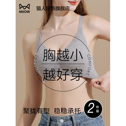 貓人內衣女小胸聚攏提拉上托收副乳防下垂無痕美背文胸無鋼圈胸罩